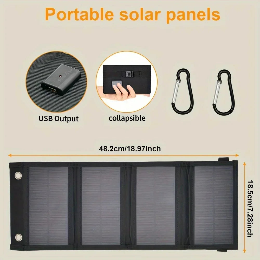 Carregador Solar Portátil — Dobrável, 12V USB para Outdoor e Emergência