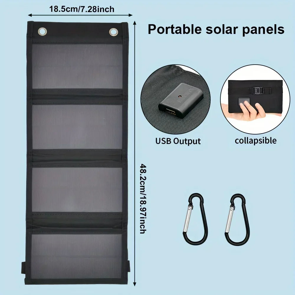 Carregador Solar Portátil — Dobrável, 12V USB para Outdoor e Emergência