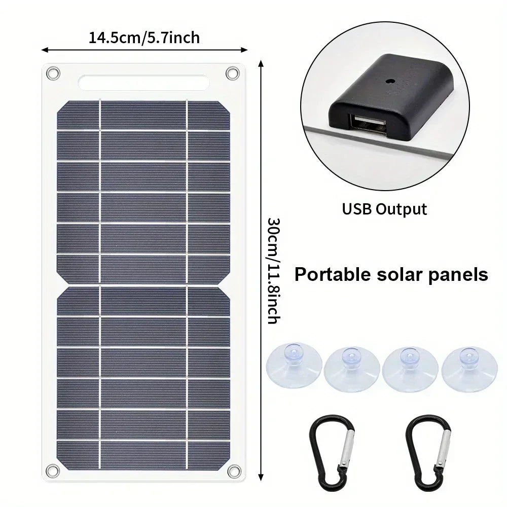 Carregador Solar Portátil — Dobrável, 12V USB para Outdoor e Emergência