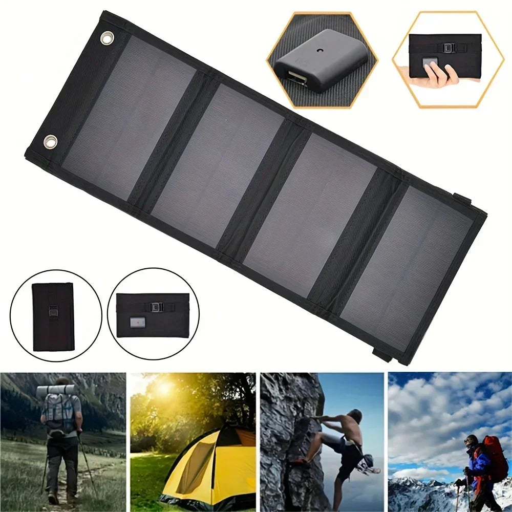 Carregador Solar Portátil — Dobrável, 12V USB para Outdoor e Emergência