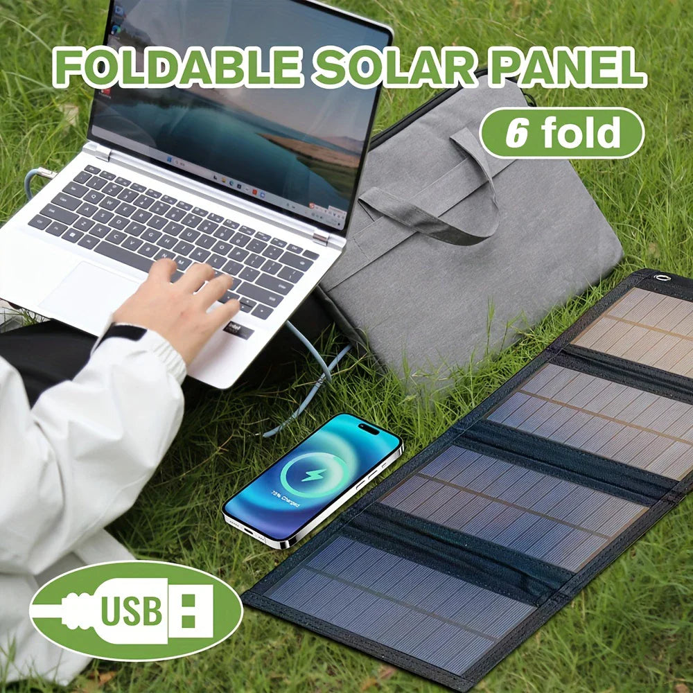 Carregador Solar Portátil — Dobrável, 12V USB para Outdoor e Emergência